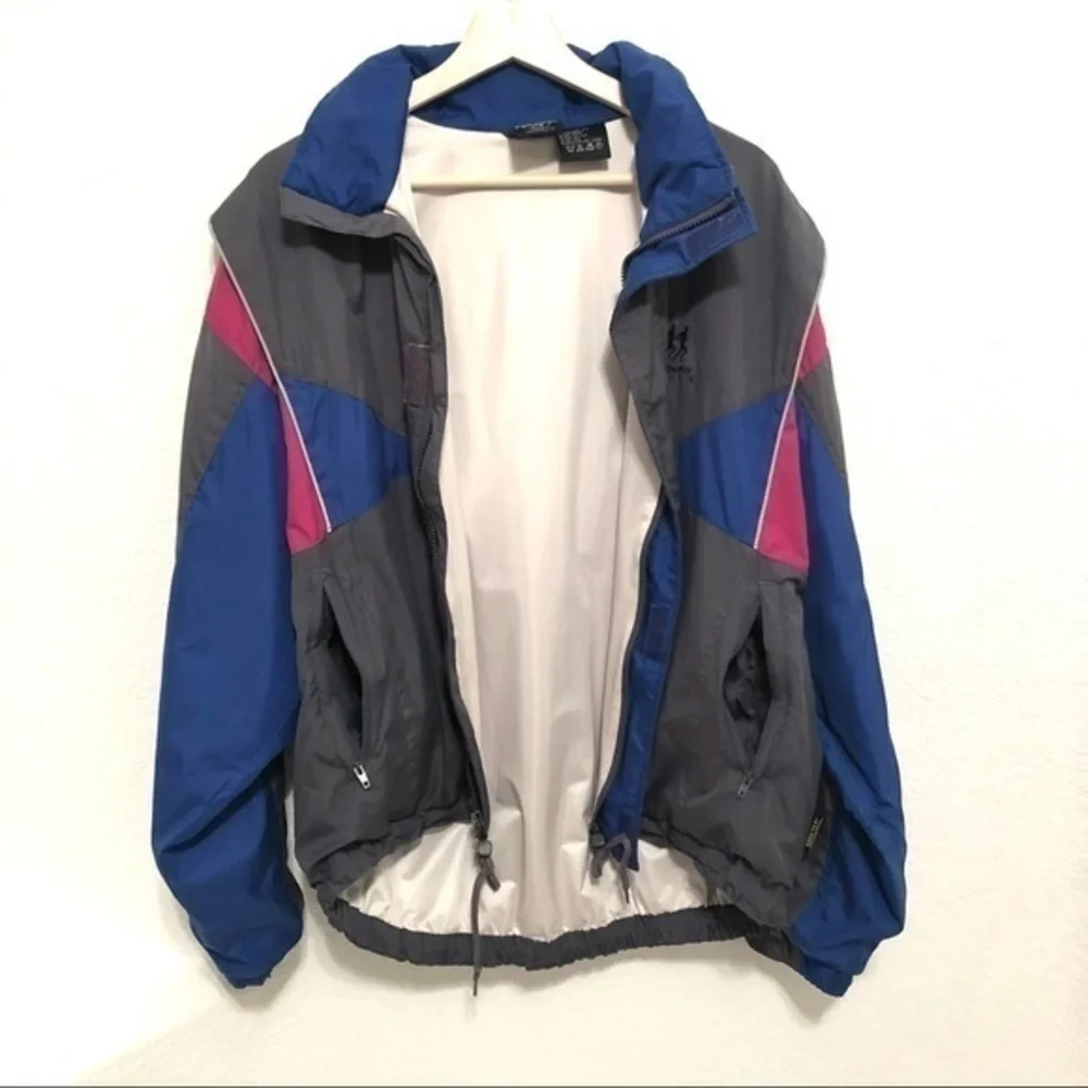 VINTAGE FRANK SHORTER GRAY PINK BLUE WINDBREAKER JACKET LARGE
